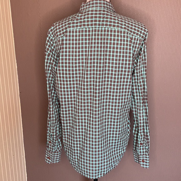 Vince shirt Brown and teal button down long sleeve shirt size medium - Picture 3 of 6